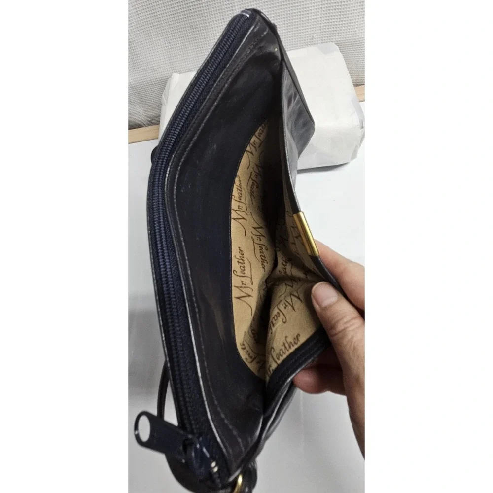 VINTAGE‎ MR. LEATHER dark blue leather shoulder bag 9x6.5x2.5